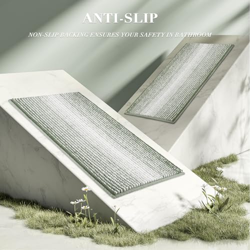 BSICPRO Bathroom Rugs and Mats Sets, 2 Piece Thick Absorbent Chenille Bath Mat Rug Set Non Slip, Soft Bath Room Floor Mats for Bathroom, Machine Washable (20" x 32" Plus 16" x 24",Greyish Green) - color: Greyish Green, size: 20" x 32" Plus 16" x 24"