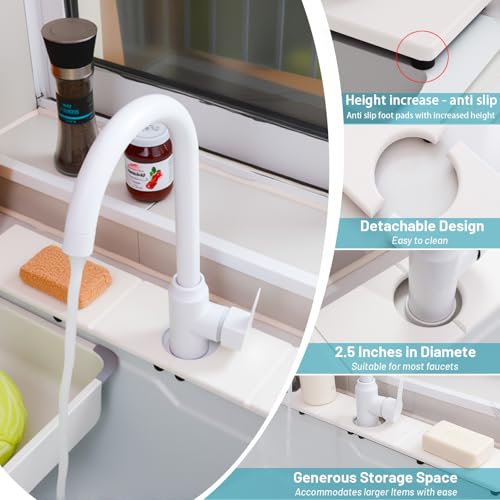 Fast Drying Faucet Mat for Kitchen Sink, Water Absorbent Diatomite Stone Sink Tray with Raised Feet, Kitchen Sink Splash Guard, Prevents Moisture Buildup, Durable Protector for Bathroom Counter - color: White Gray Style 3, size: 20" x 4"
