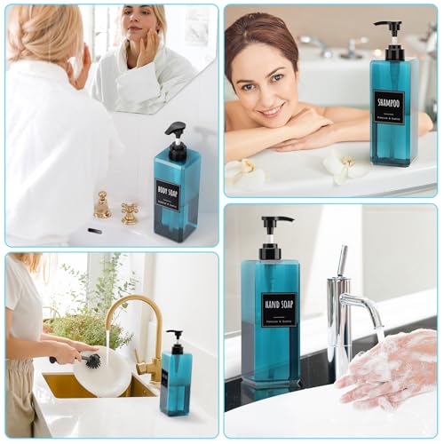 Segbeauty 33.8oz Plastic Pump Bottle Set for Bathroom Shampoo and Conditioner, 3pcs Large Hand Soap Dispenser with Pump, Blue Empty Body Lotion Liquid Container with Labels, 1000ml Refillable Bottles - color: Blue, style: 3pcs