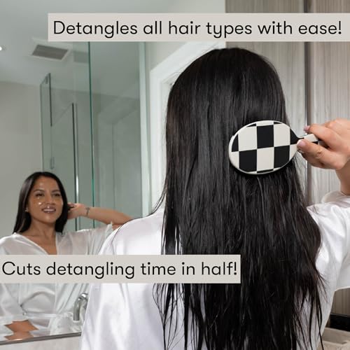 FRAMAR Checkered Print Hair Brush Detangler – Wet Hair Brushes For Women, Womens Hair Brush, Black and White Checkered Hair Accessories, Hairbrush For Women, Cepillos Para Cabello – Detangle Brush - color: Checkered
