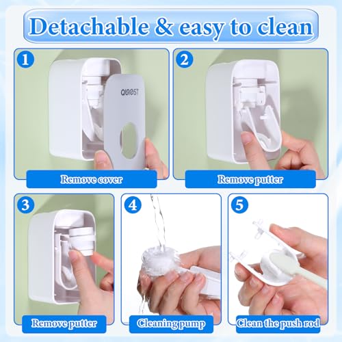 Toothpaste Dispenser Automatic Toothpaste Squeezer Wall Mount Toothpastes Holder Accessories Bathroom Squeezer with Super Sticky Suction Pad for Family Shower for Kids and Adults