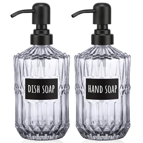 Segbeauty Glass Soap Dispenser Refillable, 2 Pack 15.2oz Modern Farmhouse Decor Pump Bottles with Labels, 450ml Western Decor Hand Soap Dispenser Set Liquid Gel Container for Bathroom Kitchen Gray - color: Gray, size: 15.2oz/450ml