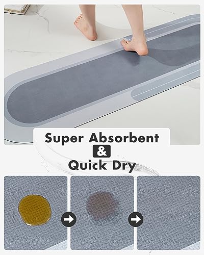 MontVoo Bath Mat Runner - Long Non Slip Absorbent Quick Dry Thin Bath Rug for Bathroom Floor Mat - Rubber Backed - Stain Resistant - Easy Care - Blue 17"x70" - color: Blue, size: 17"x70"