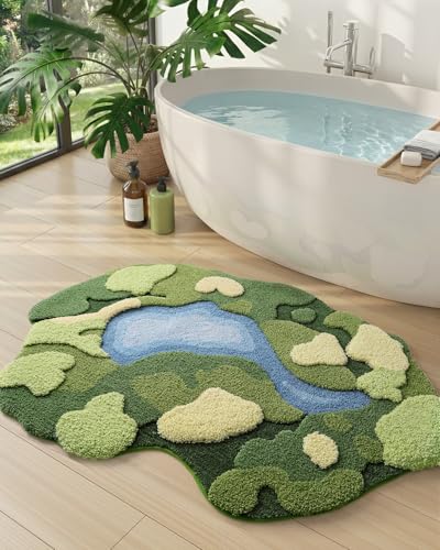 DEXI Moss Bath Mat, Ultra Thick Soft Green Bathroom Rug, Non Slip Washable Bathmat, Water Absorbent Microfiber Carpet Rugs for Shower Floor, Sink, Bedroom, 55x39, Moss Green - color: Green Moss-large