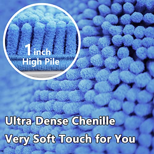 Bathroom Rugs Chenille 3-Piece Extra Soft and Absorbent Shag Bathroom Rugs, Machine Wash Mat, Strong PVC Non-Slip Underside, Plush Carpet Mats (Snow Cyan) - color: Snow Cyan, size: 2'8" x 1'8" (16x24"+20x32"+20x20"U shape）