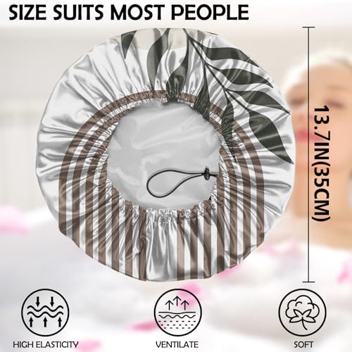 2 PCS Shower Cap Adjustable Reusable Double Waterproof Layer Elastic Hair Bath Cap Cute Aesthetic for Women Girls-Leaf - color: I6-Leaf