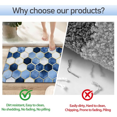 Blue Marble Bathroom Mat, Non-Slip Rubber Backing Thin Low-Profile Bath Rug, Easy-Clean Bathroom Floor Mat for Shower, Bathtub, Kitchen, or Entryway - color: Blue