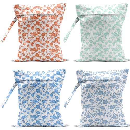 4 Pack Rose Floral Wet Bag Waterproof Washable Reusable Wet Dry Bag for Swimsuit Clothes Cloth Diaper Travel Beach Pool Yoga Gym Toiletries Gift for Women Friend Bestie Birthday Christmas - color: Colorful Flowers 334