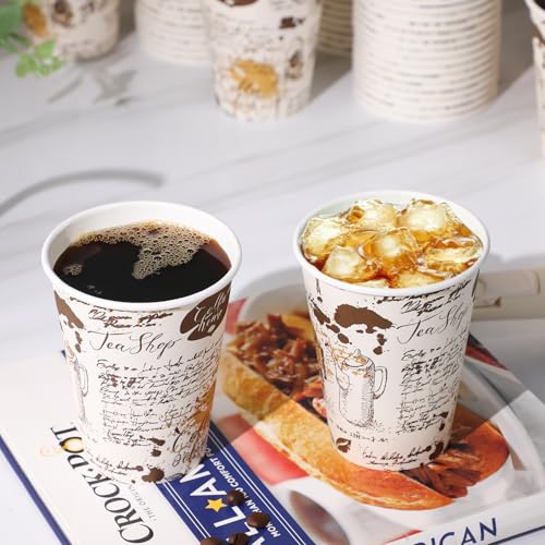SIUQ Coffee Cups 12 oz 240 Pack, Leak-Proof Disposable Paper Cups with Retro Design, for Hot/Cold Beverages, Ideal for Party, Business, Travel, Picnic, Offices and Cafes - color: 240pack-12oz-brown