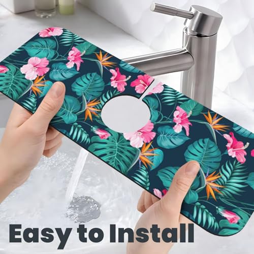 Hawaii Hawaiian Flower Leaf 15" X 5.5" Kitchen Sink Splash Guard Faucet Faucet Guard Draining Mat Sink Splash Guard Faucet Kitchen Bathroom - color: Hawaii Hawaiian Flower Leaf