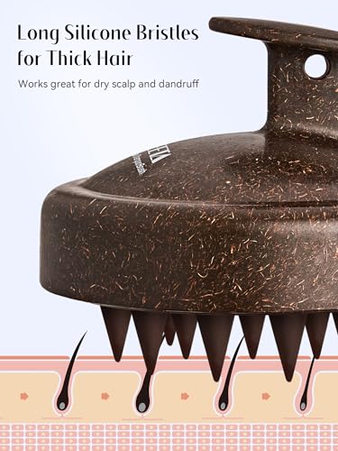 HEETA Scalp Massager Hair Growth, Soft Silicone Scalp Scrubber Shampoo Brush for Exfoliation, Dandruff Removal & Head Massage Stress Relax, Wet & Dry Use for Thick, Thin Hair Care, Dark Brown - color: Dark Brown