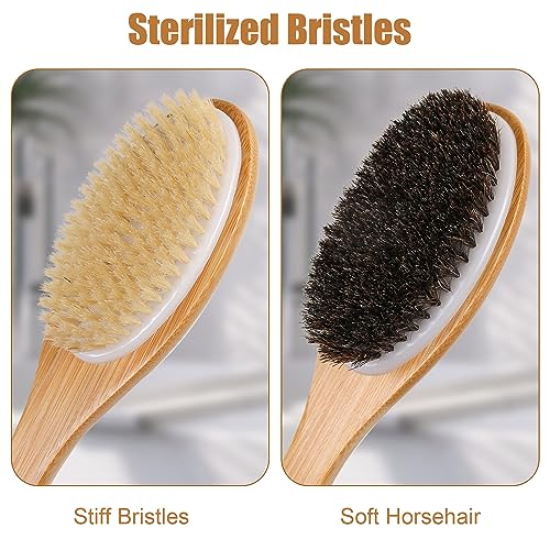 OWIIZI Bath Brush Bamboo Curved Long Handle Antiskid Body Brush for Exfoliating, Natural Bristles Shower Scrubber for Back Use Wet or Dry,Back Scrub Deep Cleanse-17.9inches