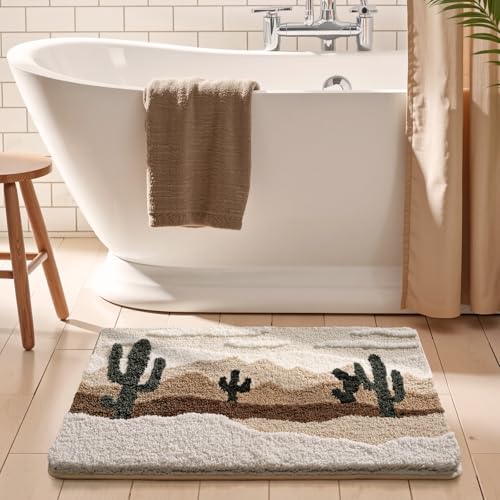 Bathroom Rug Mat, Yellow Desert Cactus Bath Mat with Soft & Non-Slip, Ultra Absorbent Microfiber Shaggy Door Mat, Quick Dry Bath Rug Carpet for Toilet Bathtub Bedroom 20x31 Inch (Yellow) - color: Yellow