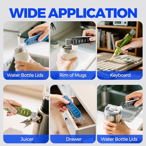 6 Pack Holikme 4 in 1 Cup Lid Cleaning Brush Set with 3 Straws, Multifunctional Bottle Brush, Silicone Cup Lid Gap Cleaner, Bristle Crevice Cleaning Brush, Flat End Brushes, Navy & Black & Olive - color: Navy & Black & Olive
