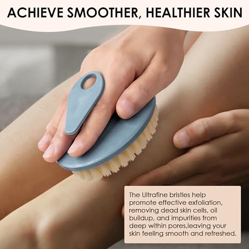 INNERNEED Food-Grade Soft Silicone Body Scrubber Shower Brush Handheld Cleansing Skin Brush, with PP Shower Brush for Exfoliating, Cellulite Treatment - color: (Set)pp Blue+silicone Black
