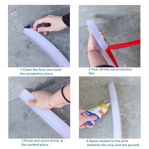 KRUI Collapsible Shower Threshold Water Dam, 55 In, Self Adhesive Shower Edge Water Barrier Stopper, Shower Water Blocker Retention System, Dry and Wet Separation for Bathroom Kitchen Countertop Sink - color: Transparent, style: [55in] +Free installation