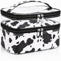 Double-layer Cosmetic Bag Makeup Bag Travel Makeup Bag Makeup Bags for Women Cosmetics Cases Portable Waterproof Foldable (Cow Print) - color: Cow Print