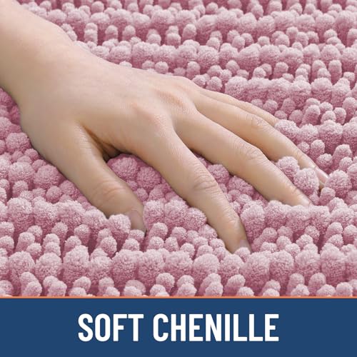 Smiry Bathroom Toilet Rugs U Shaped 24x20, Extra Soft Absorbent Non Slip Rubber Backing Chenille Contour Bath Rugs for Toilet, Machine Washable Contoured Bath Mats, Dusty Rose - color: Dusty Rose, size: 24'' X 20''