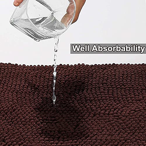 Urvoix Bathroom Rugs Set - 3 Pieces Ultra Soft Non-Slip Bath Mats, Chenille Absorbent Bath Rugs for Bathroom, Tub and Shower (Chocolate Brown) - color: Chocolate Brown