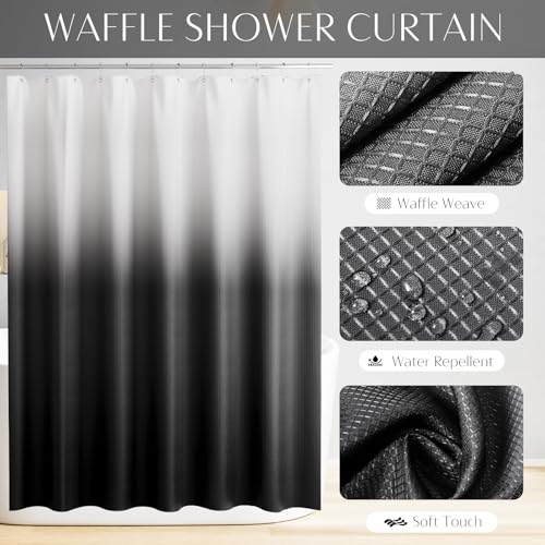 32PCS Bathroom Set Bathroom Sets with Shower Curtain and Rugs Black Bathroom Accessories,Shower Curtain Set,Bathroom Rug Set with Bathroom Trash Can - size: Bath Set+Gradient Shower Curtain+Bath Rugs, style: Black
