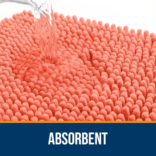 OLANLY Bathroom Rugs Sets 2 Piece, Soft Absorbent Chenille Bath Mats Area Rug Set, Non-Slip, Quick Dry, Machine Washable Bath Mats for Bathroom, Home Decor Accessories (59"x20"+30"x20", Coral) - color: Coral, size: 59" X 20" + 30" X 20"