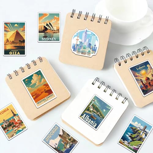 100 Pcs World Travel Stickers Set Cityscape Aesthetic Travel Map Sticker Vinyl Waterproof Stickrs for Water Bottles Suitcase Laptops Journaling Travel - style: City