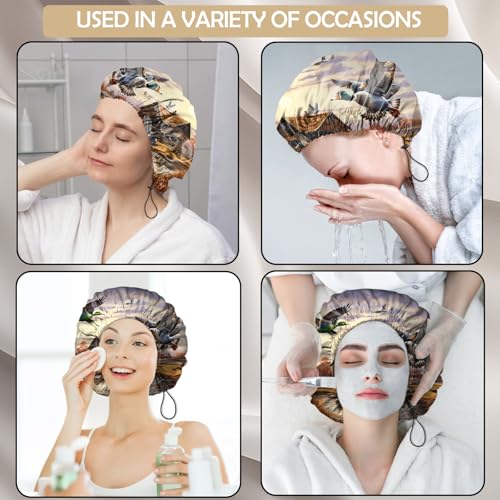 2 PCS Shower Cap Adjustable Reusable Double Waterproof Layer Elastic Hair Bath Cap Cute Aesthetic for Women Girls-Cat Duck - color: I19-Cat Duck