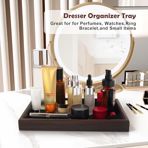 Wooden Valet Tray with Leather Base - Nightstand Catchall Organizer for Cologne, Perfume, Keys, Wallet, Phone, Watch, Jewelry & Sunglasses (Black) - color: Black