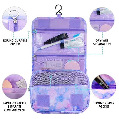 Kids Hanging Toiletry Bag for Girls, Travel Toiletry Bag for Little Young Girls Cosmetic Makeup Waterproof Wash Bag Toddler Traveling Toiletries, Tie Dye Purple - color: Tie Dye-Purple