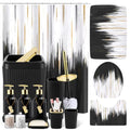 32PCS Bathroom Sets with Shower Curtain and Rugs-Purple Bathroom Accessories,Non Slip Bathroom Rugs Set with Toilet Lid Cover, Waterproof Shower Curtain, 3PC Soap Dispenser with Trash Can - size: Bath Set+Oil Paint Shower Curtain+Bath Rugs, style: Black
