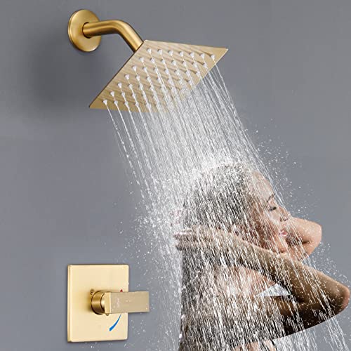 Esnbia Shower Kit, Shower Faucet Set（Valve Included) with 6-Inch Rain Shower Head, Single-Handle Shower Trim Kit, Brushed Gold - color: Brushed Gold, style: without tub spout