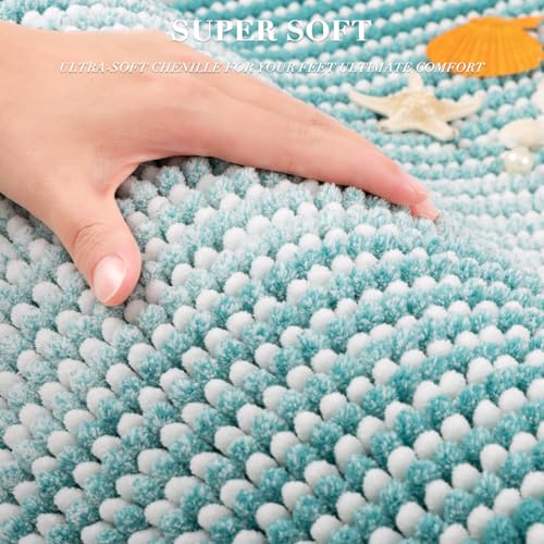 BSICPRO Bathroom Rugs and Mats Sets, 2 Piece Thick Absorbent Chenille Non Slip, Soft Shaggy Floor Mats, Machine Washable (Aqua Green, 20" x 47" Plus 16" x 24") - color: Aqua Green, size: 20" x 47" Plus 16" x 24"