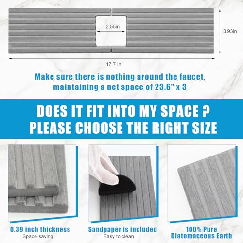 Faucet Mat for Kitchen Sink, Stone Faucet Mat for Kitchen Tray 17.71*3.94*0.35in Square Hole Prevents Moisture Buildup, Suitable for Bathroom Countertop Faucets Around Sink (dark grey Short Version)