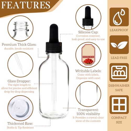 STARSIDE 48-Pack 1oz Clear Glass Leakproof Dropper Bottles | 30ml Dropper Bottles for Essential Oils & Crafts, Includes Funnel, Brush, Labels, Extra Droppers & Measuring Cup - color: 1oz-Clear-48pcs