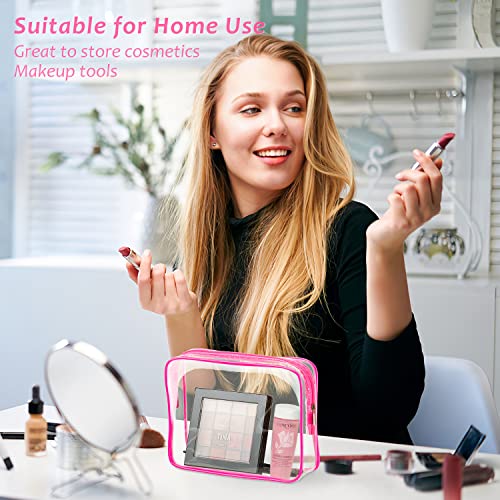 3pcs Clear Cosmetic Bags, TSA Approved Toiletry Bag Set Crystal Clear Travel Beach Essentials Bag Organization PVC, Clear Makeup Bags Luggage Pouch Carry on Airport Airline Compliant Bag Women Men - color: 3pcs Pink-1 large, 1 medium, 1 small