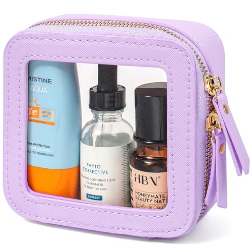 LETGO Clear Makeup Bags, TSA Approved Toiletry Bag with Zipper, Mini Clear Makeup Organizer Fit Carry-on Travel Essentials,Clear Cosmetic Bags for Women Men (0-Mini-Purple) - color: 0-Mini-Purple