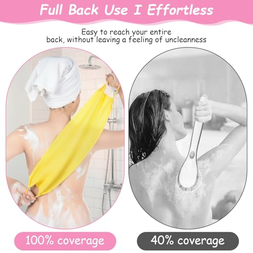12 Pcs Exfoliating Back Scrubber for Shower with Handles Nylon Back Exfoliator Washers Stretchable Pull Strap Exfoliating Loofah Washcloth for Women Men Body Deep Cleaning Massages