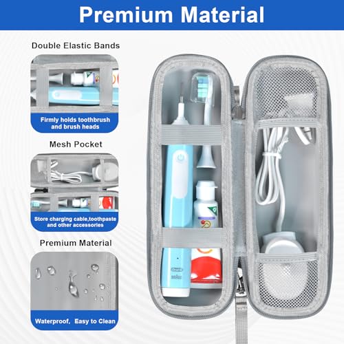 Toothbrush Travel Case for Oral B/Oral-B Pro 1000 1500 5000 7000 7500 6000 9600/ Phlips Sonicare 4100 5100 1100 6100 5300 Electric Toothbrush, Portable Hard Protective Storage Bag (Blue) - color: Blue