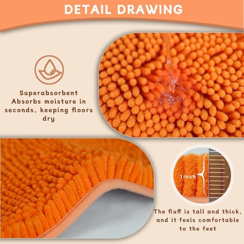 Chenille Bath Rug Runner, Ultra Soft Absorbent Bathroom Mat, Non-Slip PVC Backing, Machine Washable, 59x20, Orange - color: Orange, size: 1'8" x 4'11" (59"x20")