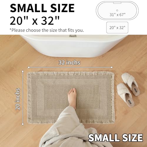 Waffle Bath Mat - Super Water Absorbing Bath Mat Quick Dry, Bathroom Rugs Non Slip Washable with Tassels, Rubber Backed Bathroom Mat for Bathroom Floor, Tub and Shower, 20" x 32", Brown - color: Brown, size: 20" x 32"