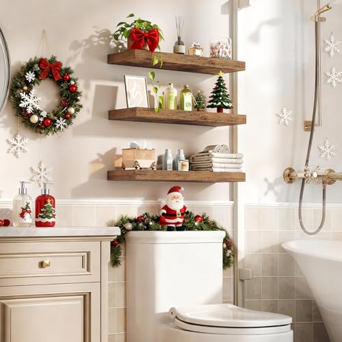 RALGEND Floating Shelves for Wall, 1.5" Thick Wall Shelf Set of 3 with Invisible Brackets, 23.6L x 7.9W Hanging Shelves Farmhouse Home Decor for Bathroom, Living Room, Bedroom, Rustic Brown 6301BJP3BF - color: Rustic Brown, size: 23.6 Inches