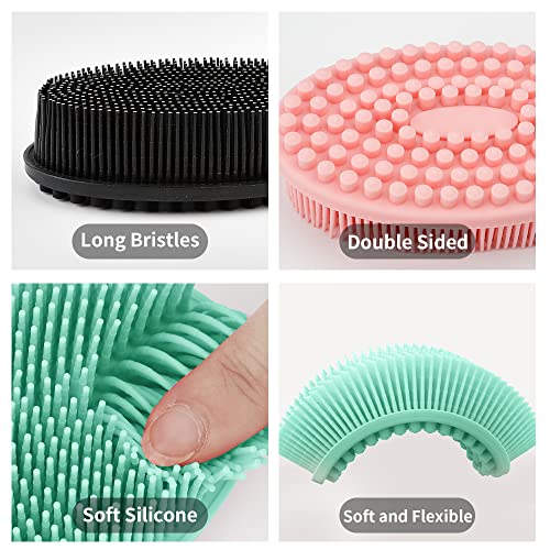 3 Pack Silicone Body Scrubber, Soft Silicone Loofah Exfoliating Body Scrubber, Silicone Body Brush Bath Shower Scrubber for Body, 2 in 1 Bath and Shampoo Wash Brush for Skin Exfoliation Men Women - size: Black+Pink+Green