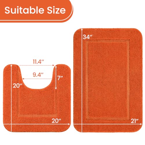 LOCHAS Bathroom Rug Set Orange, Soft Bath Rug Set 2 Piece Set, Toilet Mat U-Shaped 20x20 and 34x20 Bath Rugs, Quickly Dry Mats for Bathroom, Tub, Washable, Super Absorbent Floor Mat - color: Orange, size: 34" x 20" Plus 20" x 20" (U-Shape)