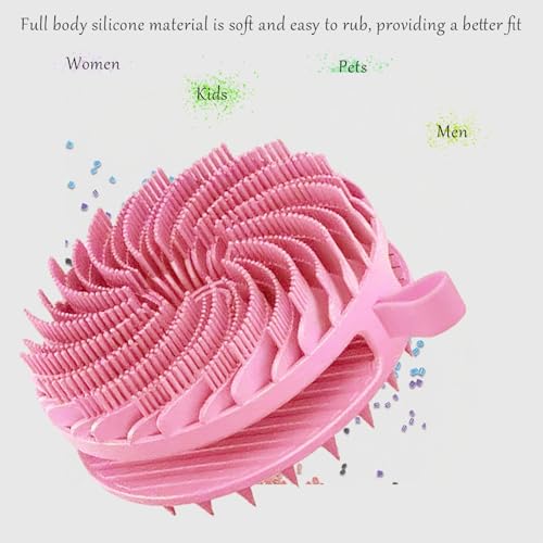Douji Double-Sided Silicone Body Scrubber Shower Bath Brush, Handheld Cleansing Skin Brush for Sensitive Kids Women Men All Kinds of Skin（Pink） - size: Pink