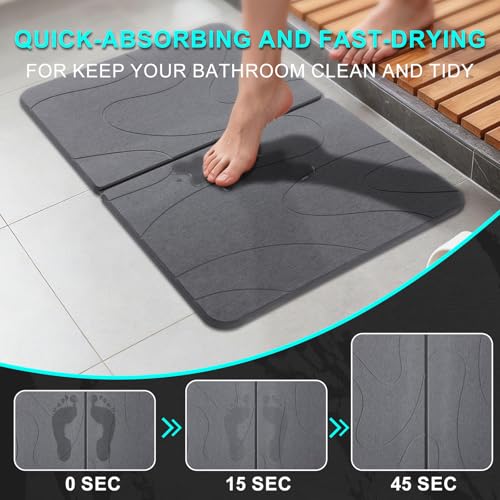 Stone Bath Mat, Foldable Non-Slip Stone Bath Mats for Bathroom 24"x16", Absorbent Quick Dry Diatomaceous Earth Bath Mat, Magic Stone Dish Drying Mat for Kitchen Counter, Pet & Plant - color: Grey Lines