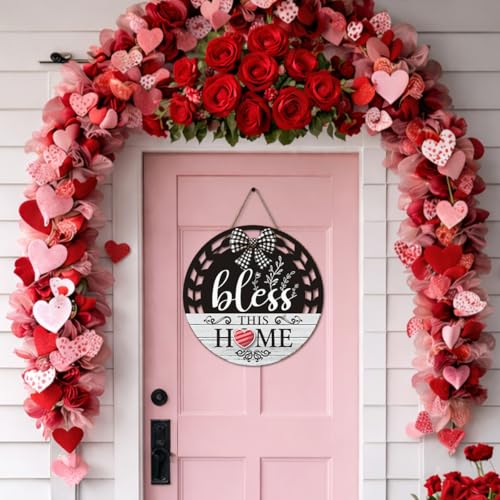 Interchangeable Seasonal Bless This Home Hanging Sign - Farmhouse Front Door Decoration for Spring All Seasons Holidays - Rustic Round Wood Wreaths with 12 Icons(White) - color: blesswhite2