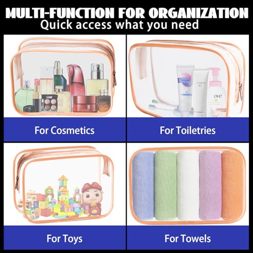 YedsIntu 16 Pieces Clear Cosmetic Bags, Large Transparent Makeup Bags, TSA Approved Toiletry Bag for Travel, PVC Waterproof Clear Pouch with Zipper Make Up Bag for Women and Men Traveling (Orange L) - color: Pink-L