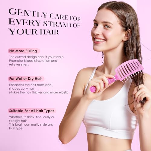 Bsisme Hair Brush with Hair Clips, Vented Brush for Faster Blow Drying | Detangler & Frizz-Free on Women Girls Curly Wet Thick Fine Hair, Ideal Valentine's Day, Mothers Day, Birthday Gift for Her - color: Pinkish Purple