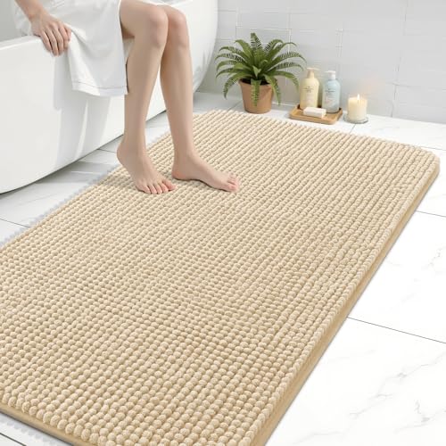Arotive Bathroom Rugs 44" x 32", Ultra Soft Absorbent Chenille Bath Rugs, Rubber Backing, Machine Washable Bath Mats for Bathroom Floor, Tub and Shower, Home Decor Accessories, Beige - color: Beige, size: 44" X 32"