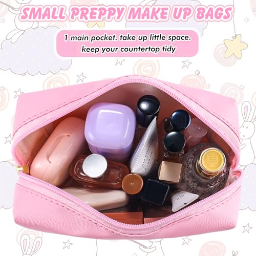 URSKYTOUS Patch Makeup Bag Travel Small Cosmetic Bag Pink PU Makeup Pouch Zippered Personalized Preppy Initial Skin Care Stuff Bag for Women Birthday Gift Teen Girl Gifts Trendy Stuff(S) - color: Pink, size: S